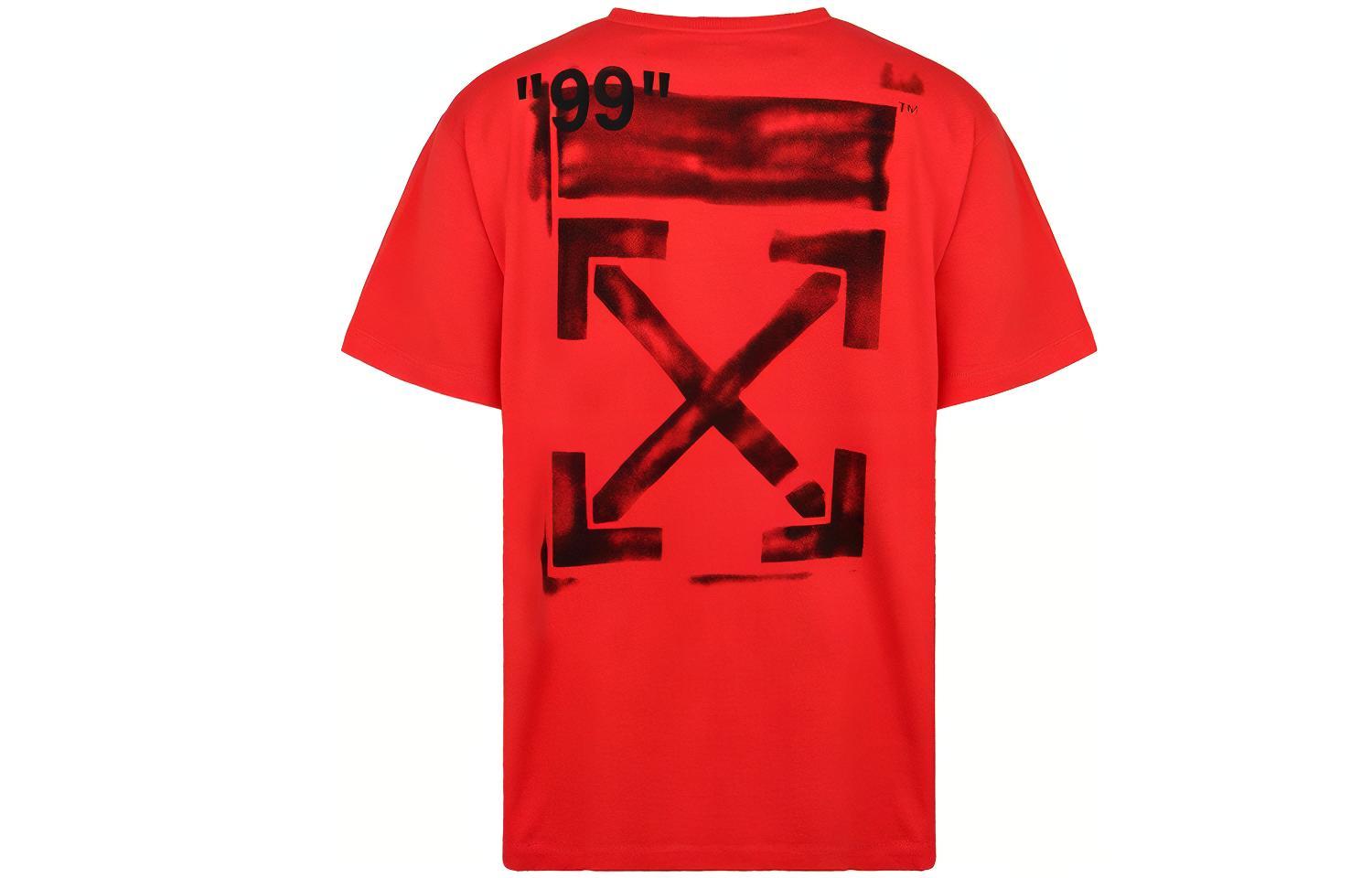 OFF-WHITE Red Loose Fit Tee with Graffiti Arrow Motif OMAA038R191850152010
