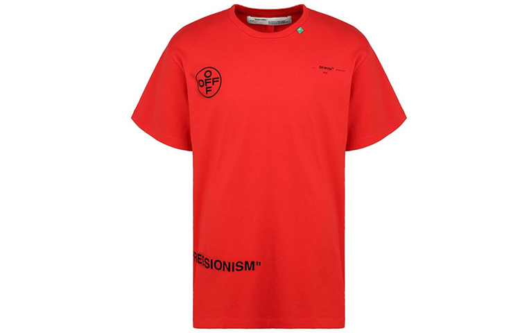 Lookbook 오프화이트 레드 루즈핏 티셔츠 그래피티 화살 모티프 OMAA038R191850152010