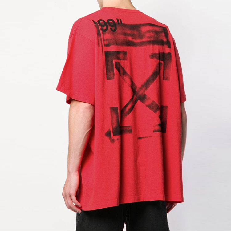 Details for 오프화이트 레드 루즈핏 티셔츠 그래피티 화살 모티프 OMAA038R191850152010
