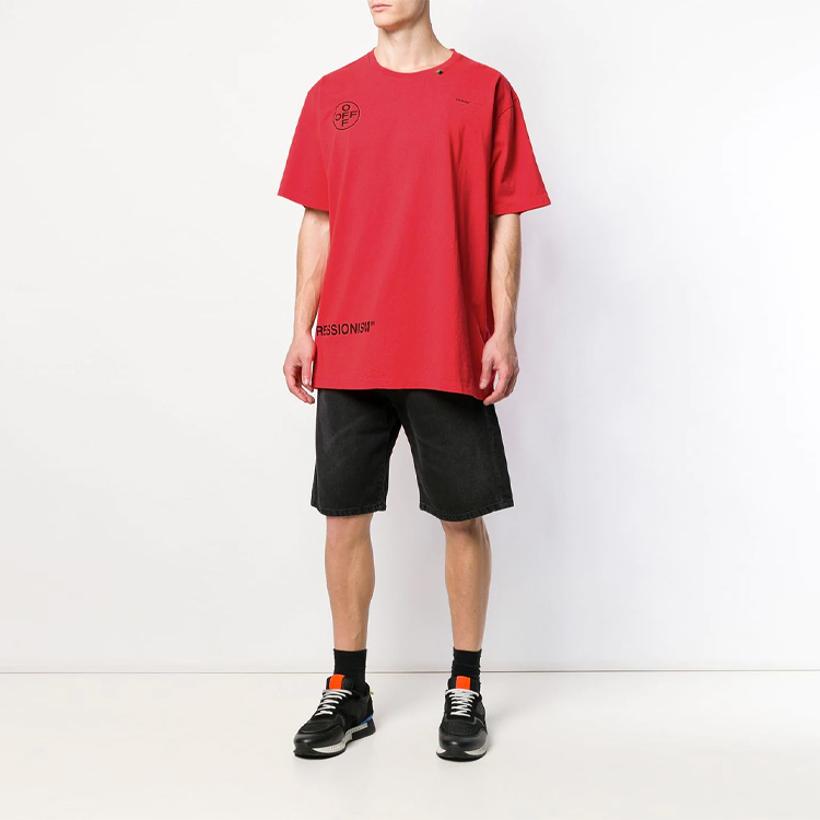 Sizing 오프화이트 레드 루즈핏 티셔츠 그래피티 화살 모티프 OMAA038R191850152010