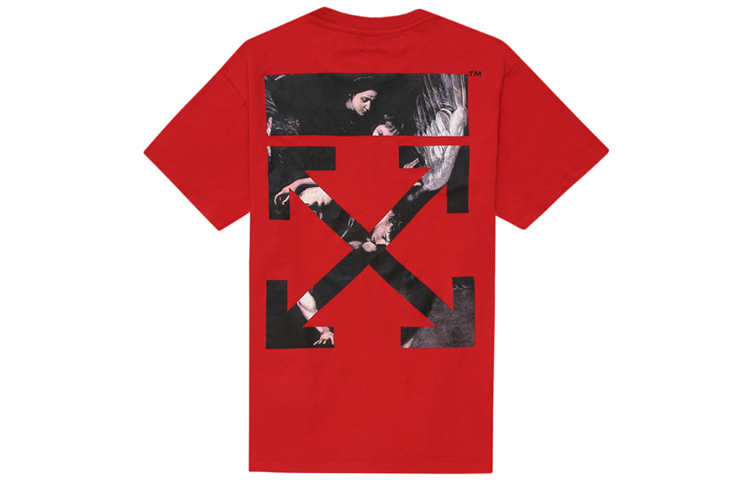 OFF-WHITE Red T-Shirt with Oil Painting Arrow Print OMAA038S201850042088