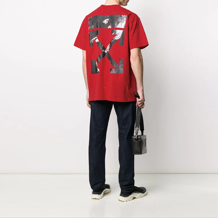 Purchase OFF-WHITE 紅色油畫箭頭印花T恤 OMAA038S201850042088