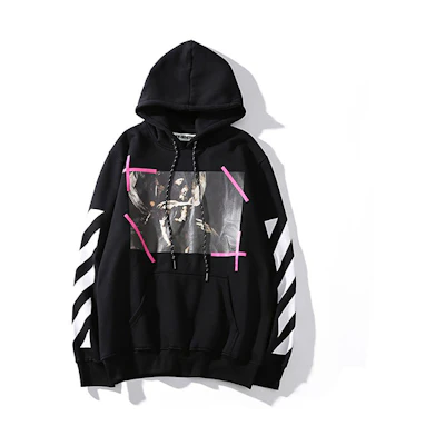 OFF-WHITE Religious Graphic Hoodie Initial Pink Black Men’s Edition CM21010205