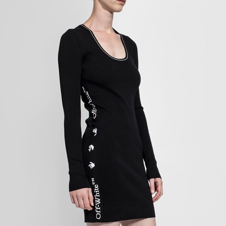 Details for 오프 화이트 사이드 로고 프린트 블랙 드레스 OWHI033E20KNI0011000