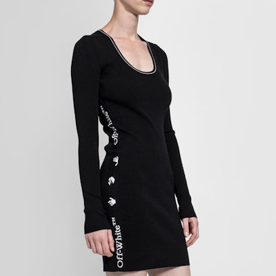 오프 화이트 사이드 로고 프린트 블랙 드레스 OWHI033E20KNI0011000 Details for 오프 화이트 사이드 로고 프린트 블랙 드레스 OWHI033E20KNI0011000