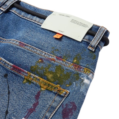 Off-White Skinny Fit Paint Splattered Denim Jeans Blue/Multicolor Order Off-White Skinny Fit Paint Splattered Denim Jeans Blue/Multicolor