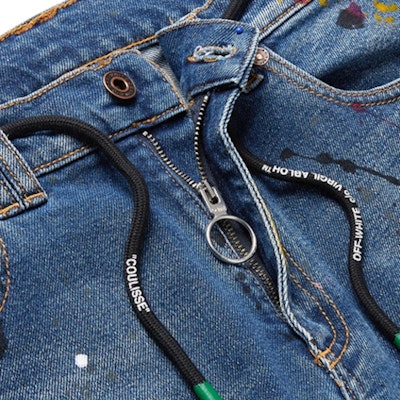 Off-White Skinny Fit Paint Splattered Denim Jeans Blue/Multicolor Lookbook Off-White Skinny Fit Paint Splattered Denim Jeans Blue/Multicolor