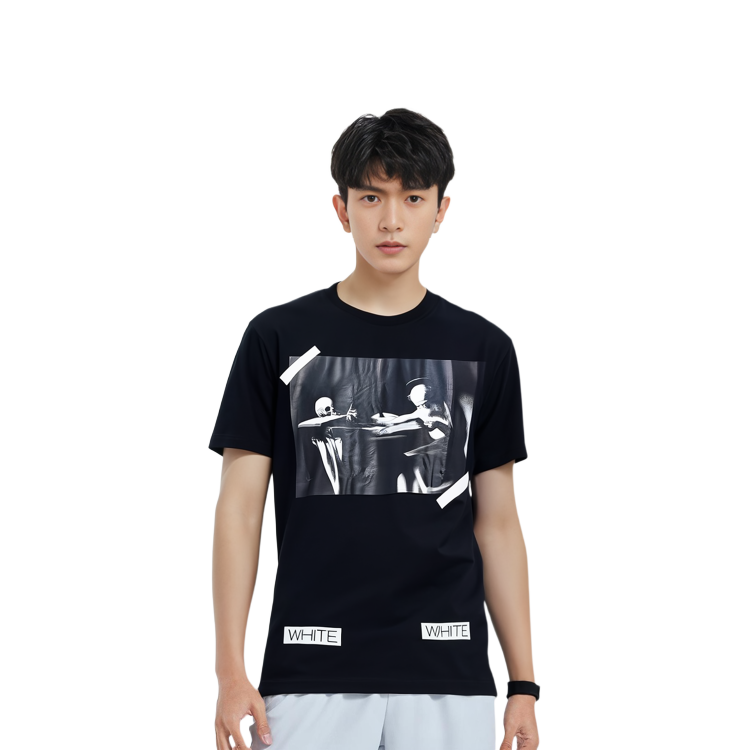 Sizing OFF-WHITE Baju T Hitam Lukisan Tengkorak AU1001-03-05