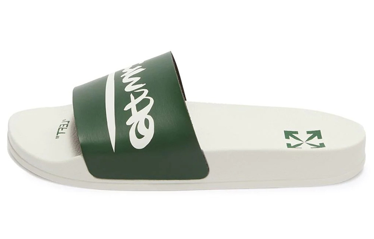 Buy Off-White Slides 'Green Logo' OMIC001T22PLA0015501