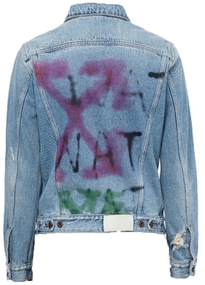 Off-White Slim Bleached Denim Jacket Indigo/Multicolor Order Off-White Slim Bleached Denim Jacket Indigo/Multicolor