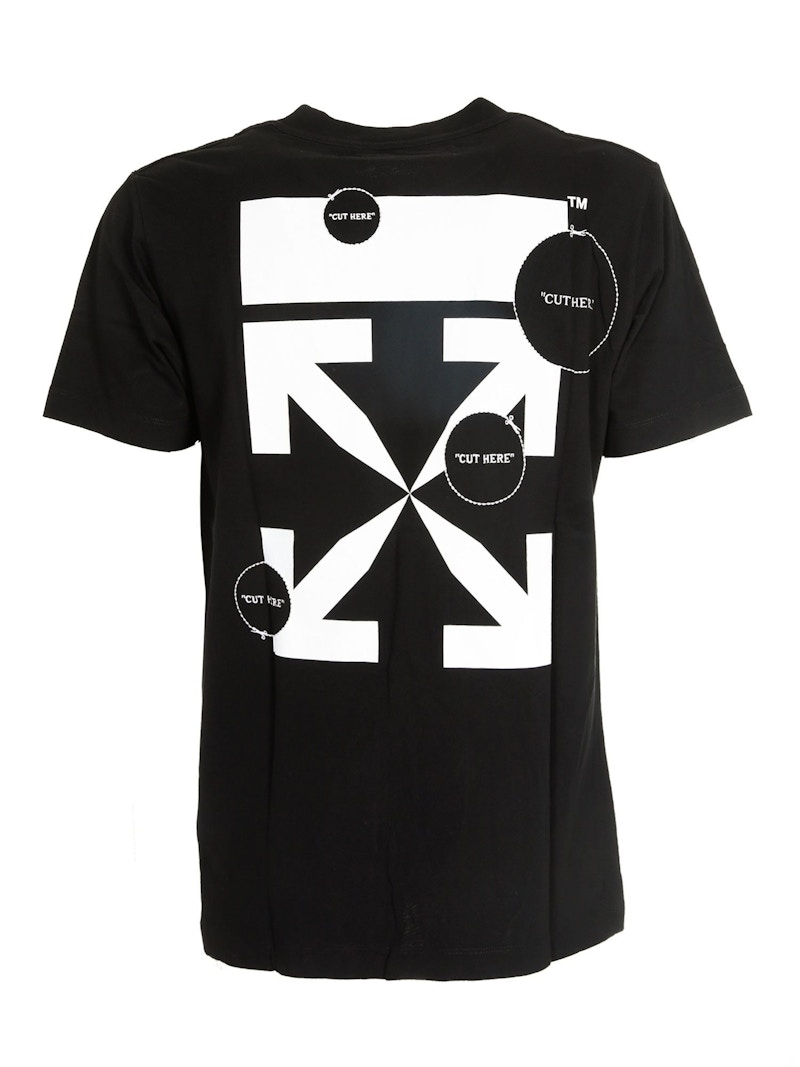 Order Camiseta Negra OFF-WHITE Slim Fit "Cut Here" con Flechas. OMAA027F20FAB0091001