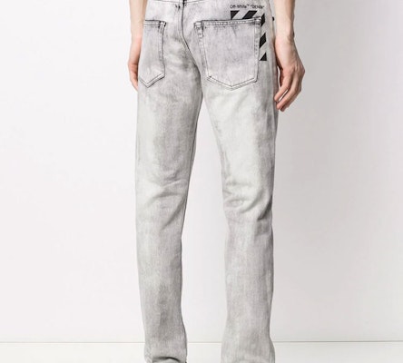 Off-White Slim Fit Denim Jeans Dark Grey/Washed Black Shop Off-White Slim Fit Denim Jeans Dark Grey/Washed Black