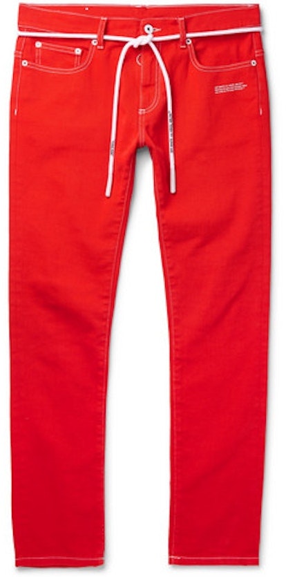 off-white-slim-fit-logo-print-denim-jeans-red