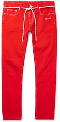 Off-White Slim Fit Logo Print Denim Jeans Red Buy Off-White Slim Fit Logo Print Denim Jeans Red