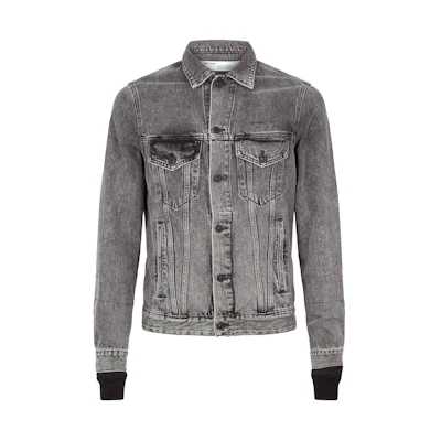 Off-White Slim Fit Logo Print Denim Jersey Jacket Grey/Multicolor