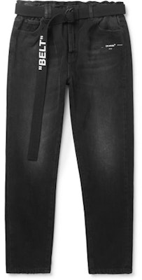 Off-White Slim Fit Logo Print Washed Denim Jeans Charcoal/White Buy Off-White Slim Fit Logo Print Washed Denim Jeans Charcoal/White