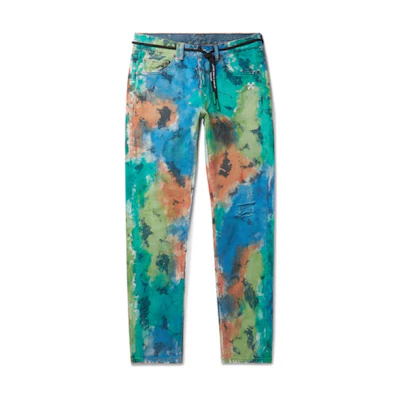 Off-White Slim Fit Painted Distressed Denim Jeans Multicolor