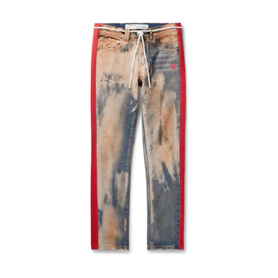 Off-White Slim fit Side Striped Bleached Denim Jeans Multicolor
