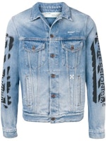 Off-White Slim Fit Spray Paint Diag Denim Jacket Bleached Blue Off-White Slim Fit Spray Paint Diag Denim Jacket Bleached Blue