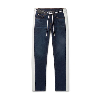 Off-White Slim Fit Striped Denim Jeans Dark Blue/White