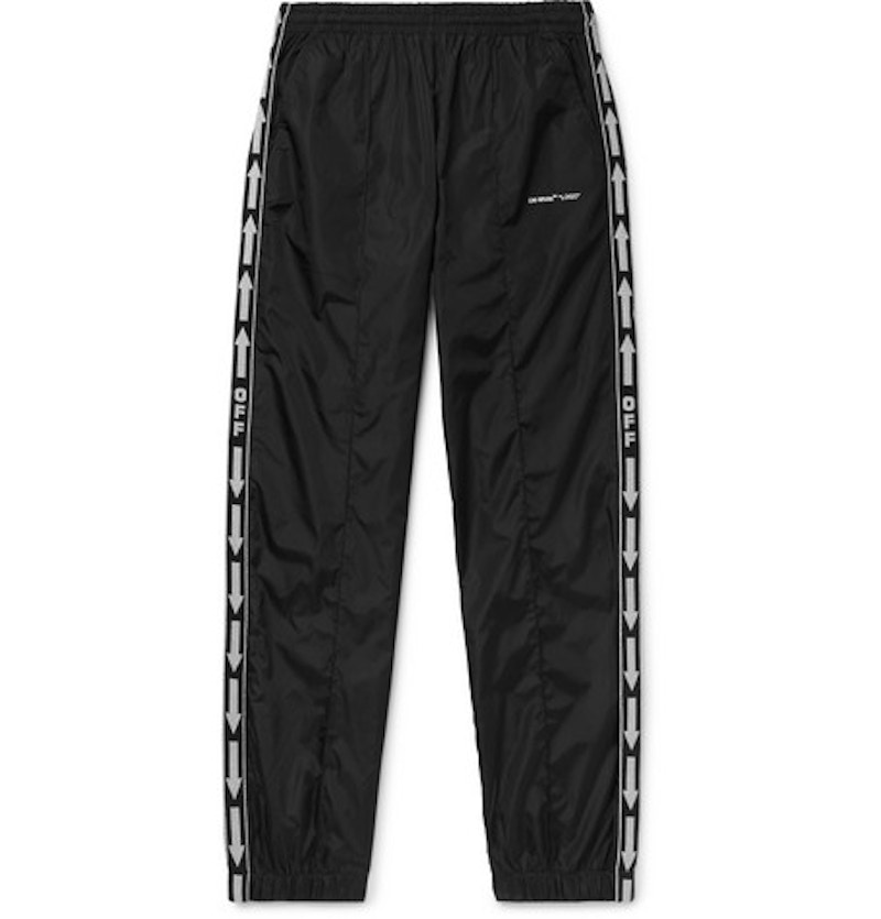 Off-White Slim Fit Webbing Trimmed Shell Track Pants Black