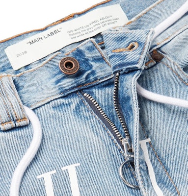Off-White Slim Logo Bleached Denim Jeans Light Blue/White Order Off-White Slim Logo Bleached Denim Jeans Light Blue/White