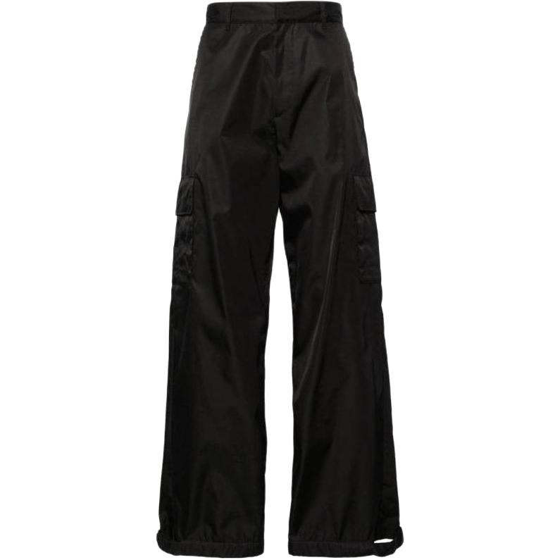 OFF-WHITE Solid Black Relaxed Fit Cargo Pants Mens Elastic Mid-Waist OMCF037C99FAB0031010