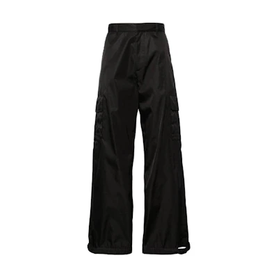 OFF-WHITE Solid Black Relaxed Fit Cargo Pants Mens Elastic Mid-Waist OMCF037C99FAB0031010