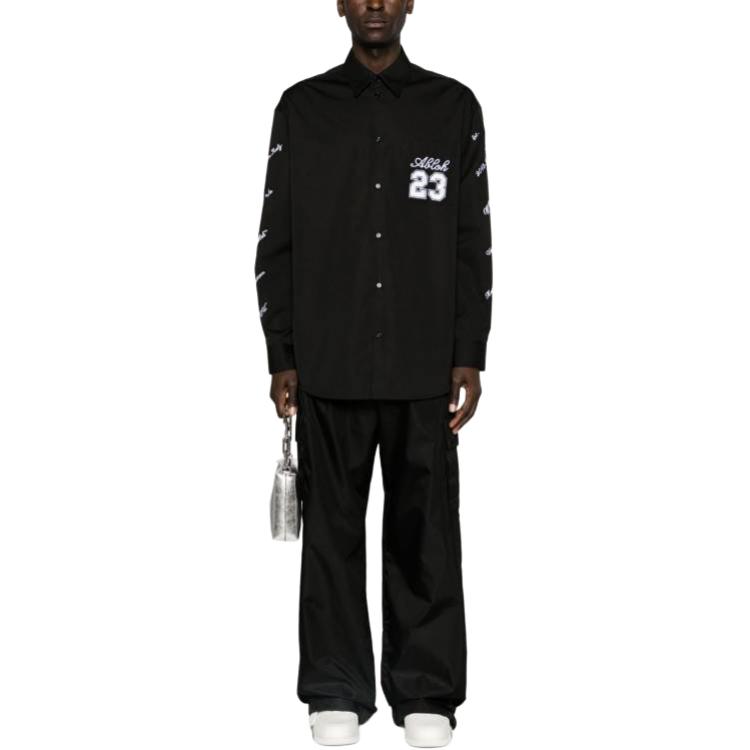 Lookbook 오프화이트 솔리드 블랙 릴렉스 핏 카고팬츠 남성용 엘라스틱 미드웨이스트 OMCF037C99FAB0031010