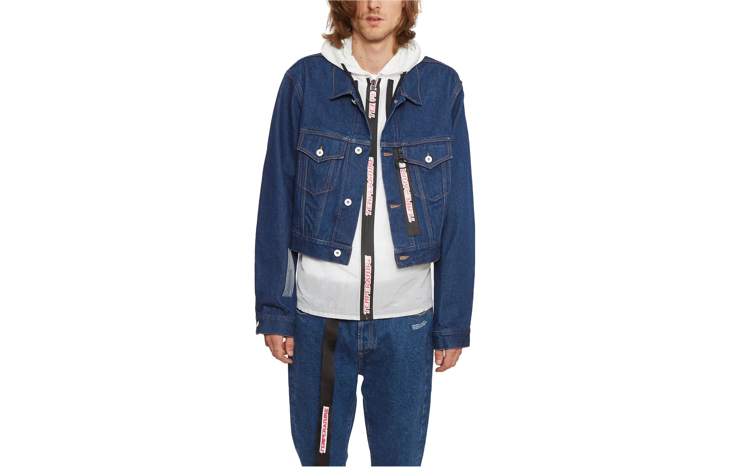 Off-White Solid Color Button-Up Long Sleeve Jacket Blue Mens YE0043860303288