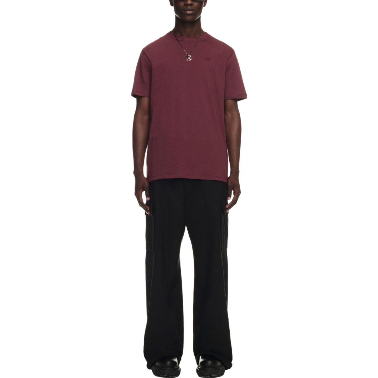 Lookbook OFF-WHITE Solid Color Crewneck T-Shirt  Maroon OMAA027F23JER0072828