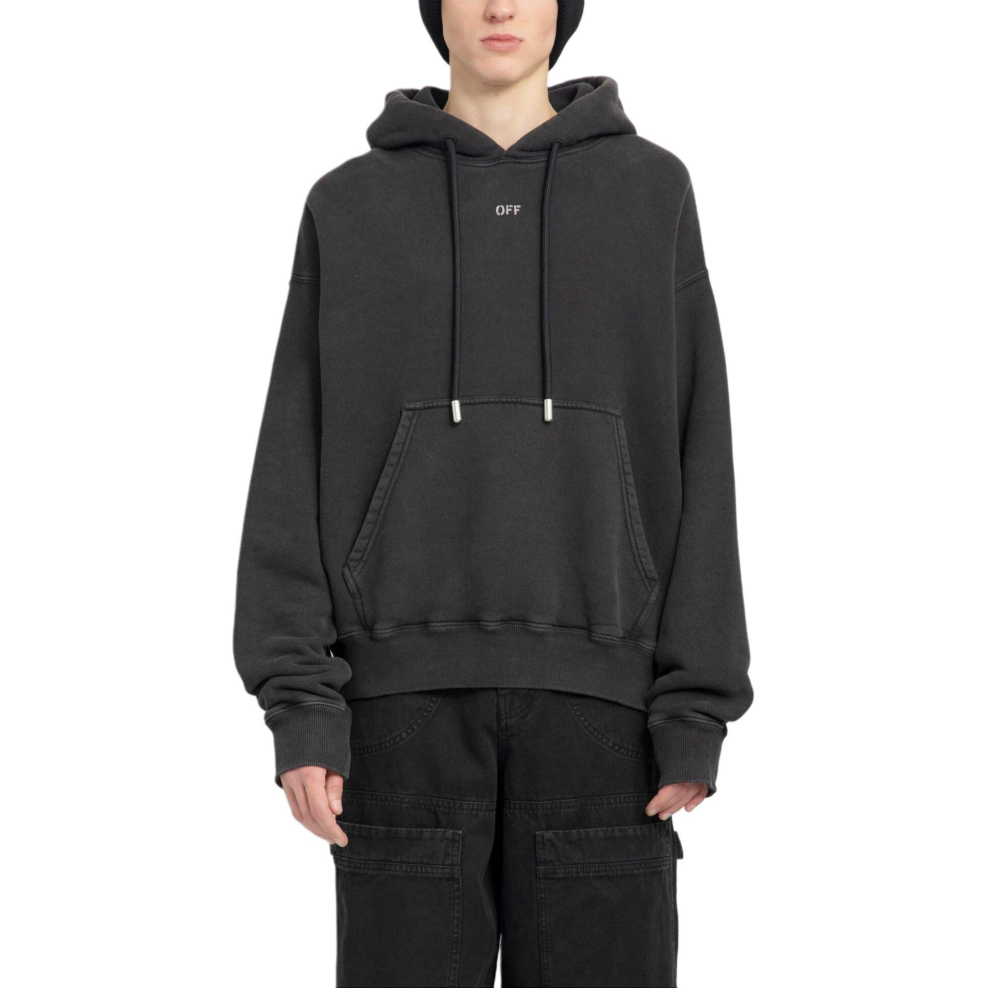 OFF-WHITE Solid Color Hoodie Black Regular Fit  Pullover Sweatshirt OMBB085S24FLE0101001 圖 4