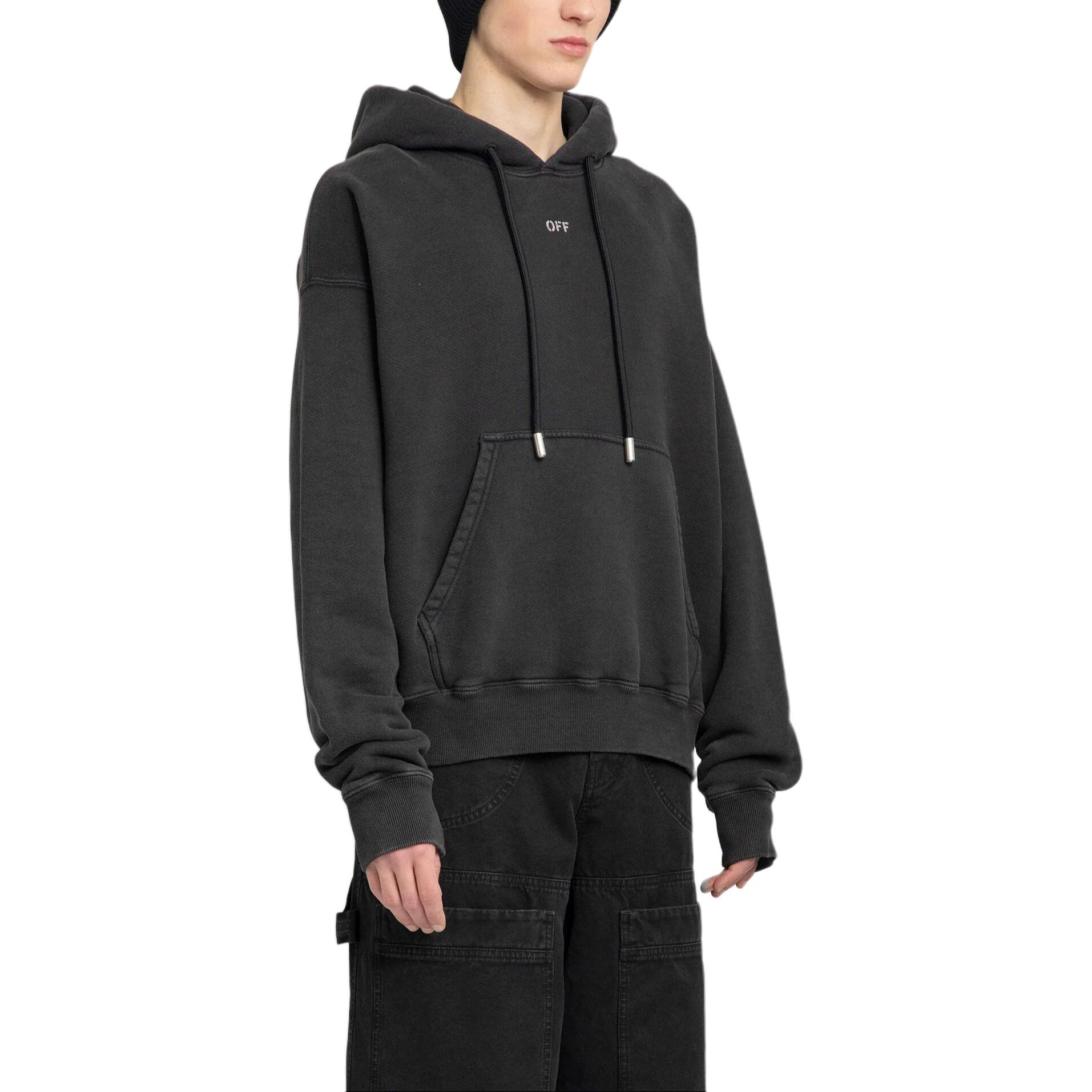 OFF-WHITE Solid Color Hoodie Black Regular Fit  Pullover Sweatshirt OMBB085S24FLE0101001 圖 6