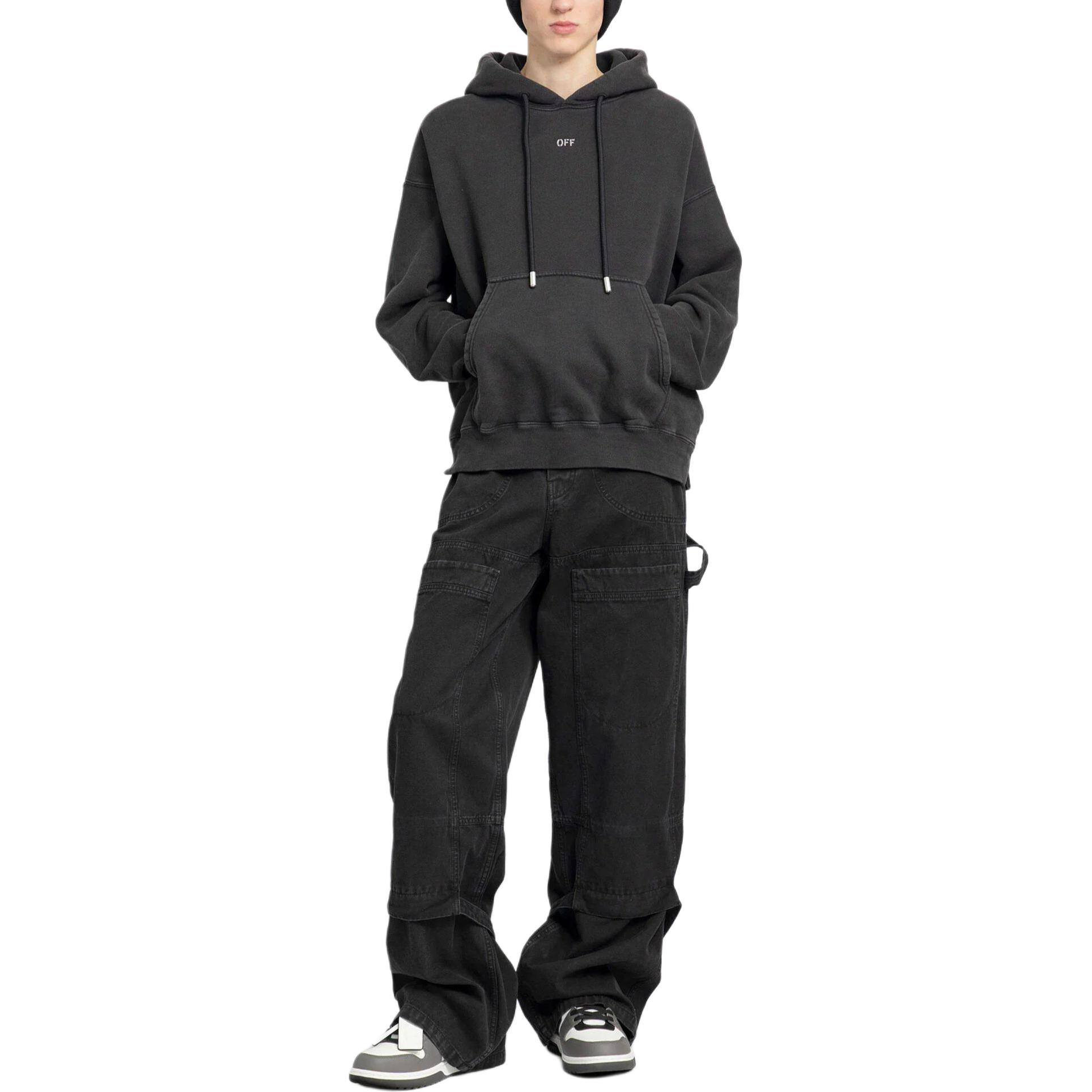 OFF-WHITE Solid Color Hoodie Black Regular Fit  Pullover Sweatshirt OMBB085S24FLE0101001 圖 7