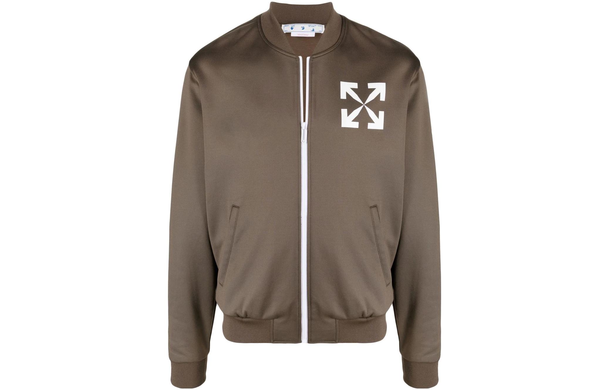 OFF-WHITE Solid Color Zip-Up Jacket Brown OMBD037S22FAB002-6401