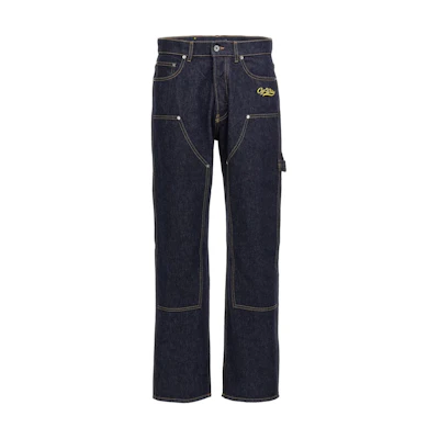 OFF-WHITE Solid Logo Embroidered High-Waist Slim Fit Jeans Men Indigo Blue OMYA168S23DEN0024818