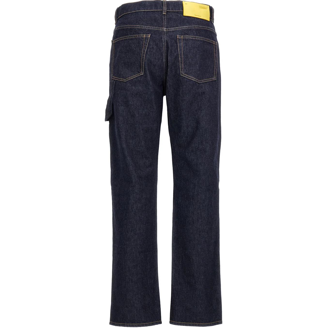 Lookbook OFF-WHITE 男士高腰修身牛仔裤 深蓝色 刺绣标志 OMYA168S23DEN0024818