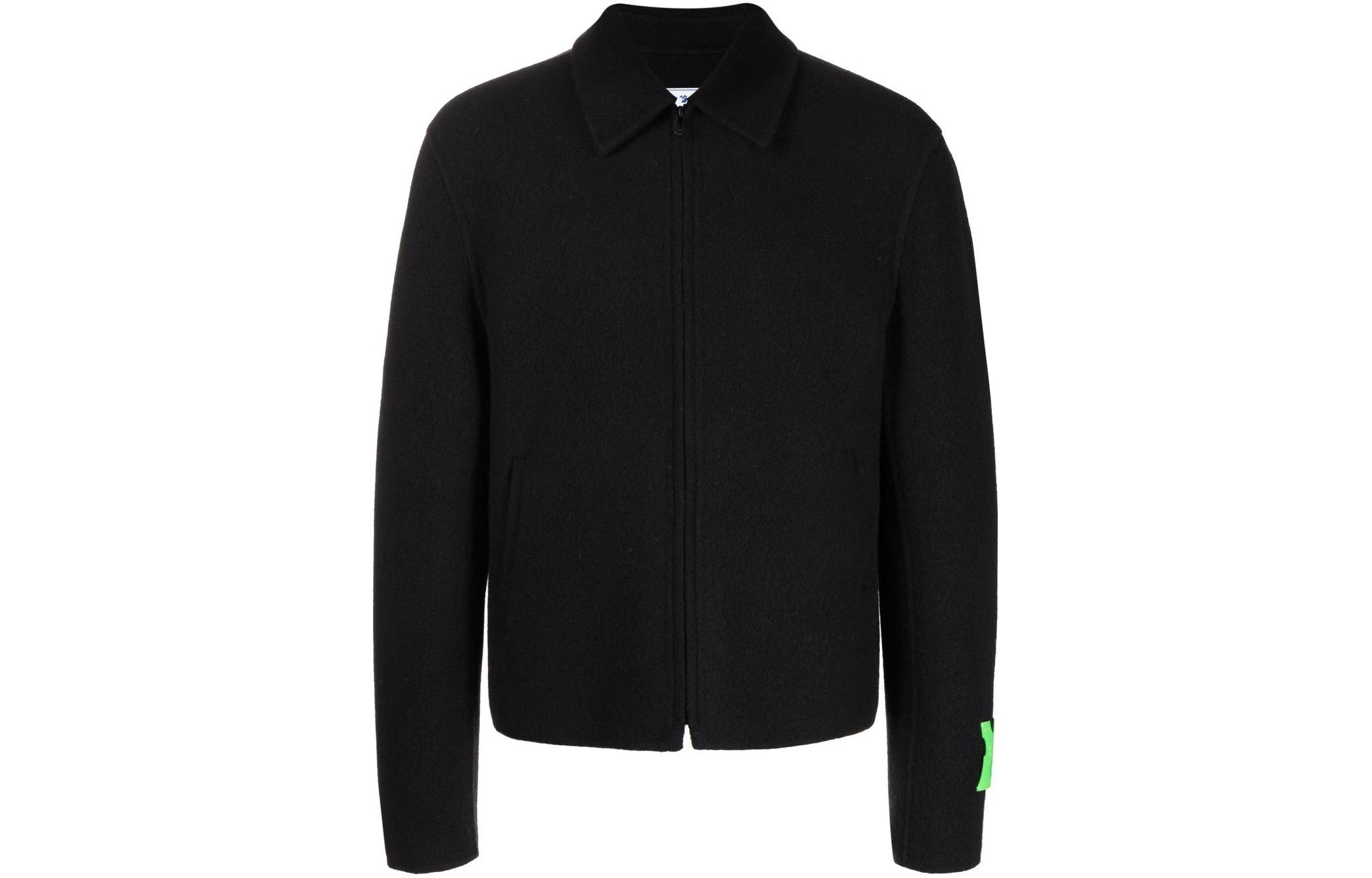 Order OFF-WHITE Jaket Zip Logo Patch Hitam OMEA346F22FAB0011000