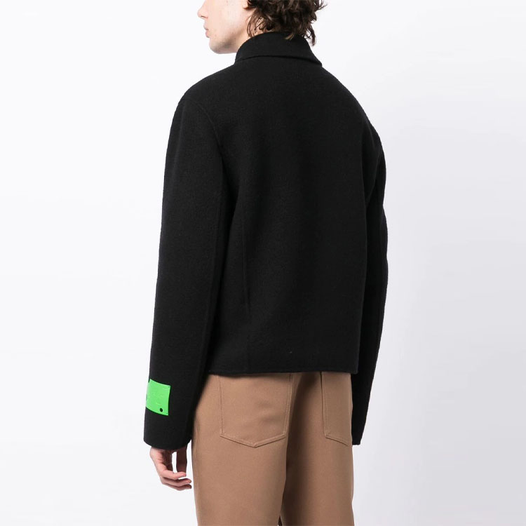 Shop OFF-WHITE Jaket Zip Logo Patch Hitam OMEA346F22FAB0011000