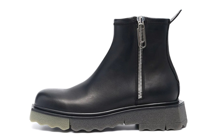 Off-White Sponge Sole Leather Zip Boot 'Black Military Green'