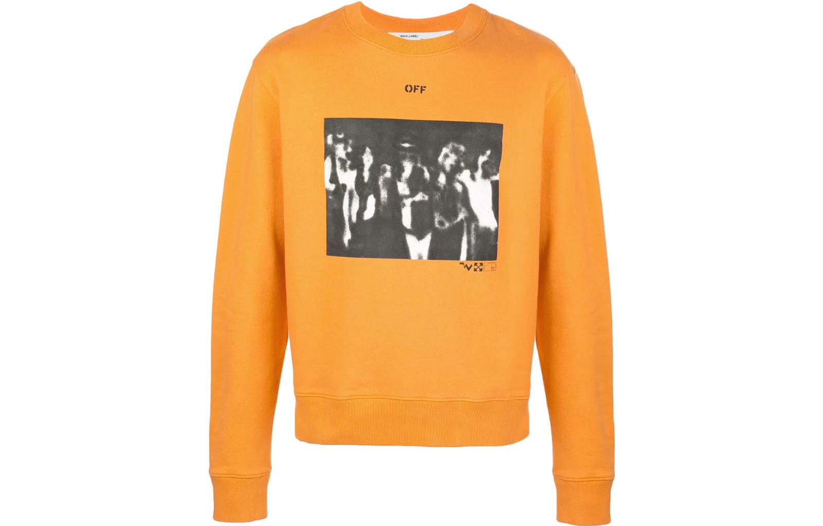 Order OFF-WHITE Baju Crewneck Cetakan Spray Paint Oren Regular Fit. OMBA025R20E300151910