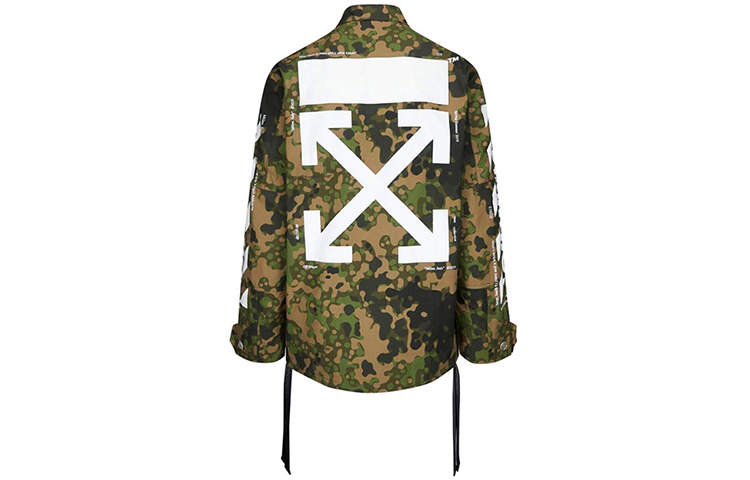 Shop Off-White SS19 箭头迷彩绿色棉夹克外套 OMEL006S19A660249901