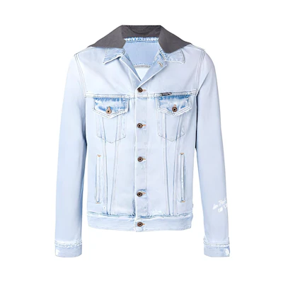 OFF-WHITE SS19 Blue Dual-Layer Hoodie Denim Jacket. OMYE010E183860207101