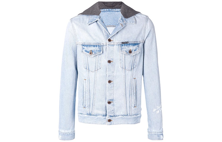Order OFF-WHITE SS19 Blue Dual-Layer Hoodie Denim Jacket. OMYE010E183860207101