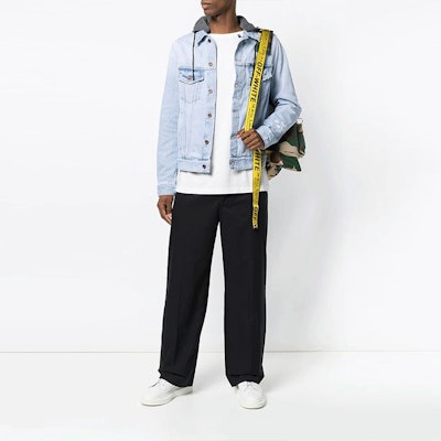 OFF-WHITE SS19 Blue Dual-Layer Hoodie Denim Jacket. OMYE010E183860207101 Lookbook OFF-WHITE SS19 Blue Dual-Layer Hoodie Denim Jacket. OMYE010E183860207101