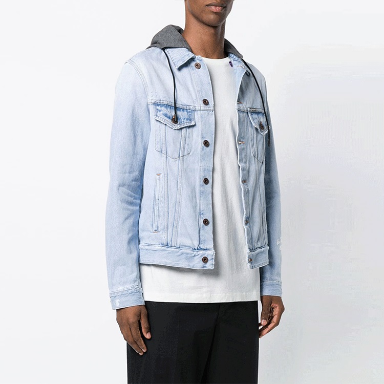 Purchase OFF-WHITE SS19 Blue Dual-Layer Hoodie Denim Jacket. OMYE010E183860207101