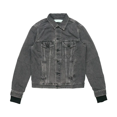 OFF-WHITE SS19 Classic Oil Painting Arrow Print Denim Jacket Men’s Grey OMYE019R19C270120888