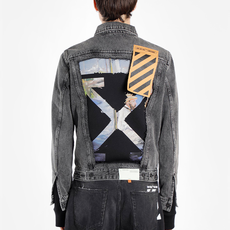 OFF-WHITE SS19 Classic Oil Painting Arrow Print Denim Jacket Men’s Grey OMYE019R19C270120888 圖 5