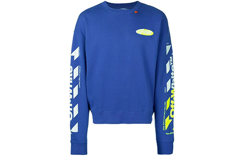 Off-White SS19 Diagonals Arrow Crewneck Sweatshirt Standard Fit Blue Mens OMBA035S190030063060