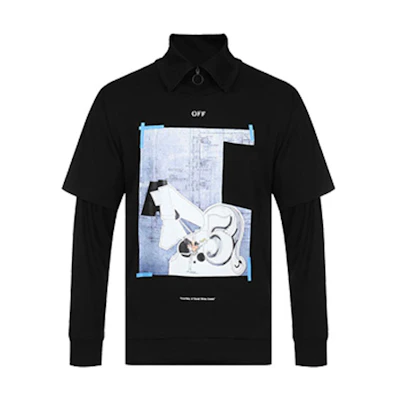 OFF-WHITE SS19 Double-Layer Graphic Zip Collar Long Sleeve Tee Men OMAB027R191850081088